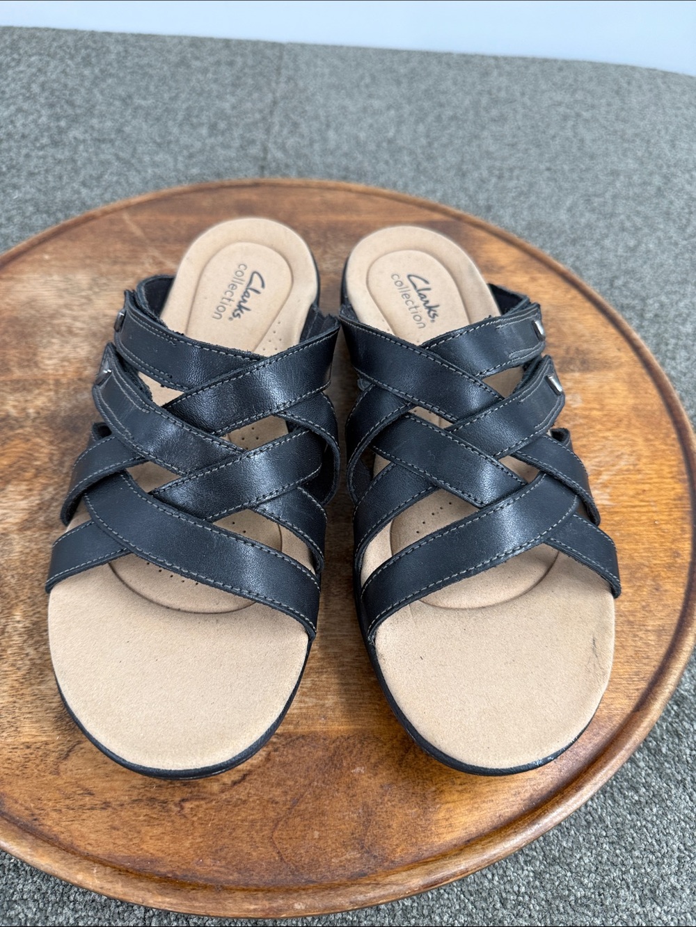 Clarks Collection Sandals Wm 9 Wide Laurieann Bali Slide Black Leather Comfort - Picture 3 of 14